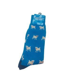 DAVCO Men Mad Bad‎ Pug Puppy Dog Socks NWT Blue Novelty Crew Sock Sz. 10-13